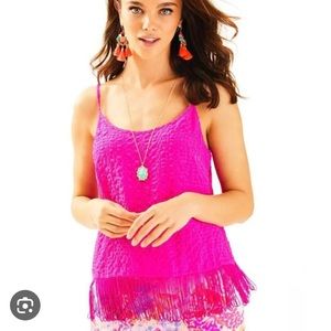 Lilly Pulitzer Naeem Fringe Top Berry Sangri XS NWT